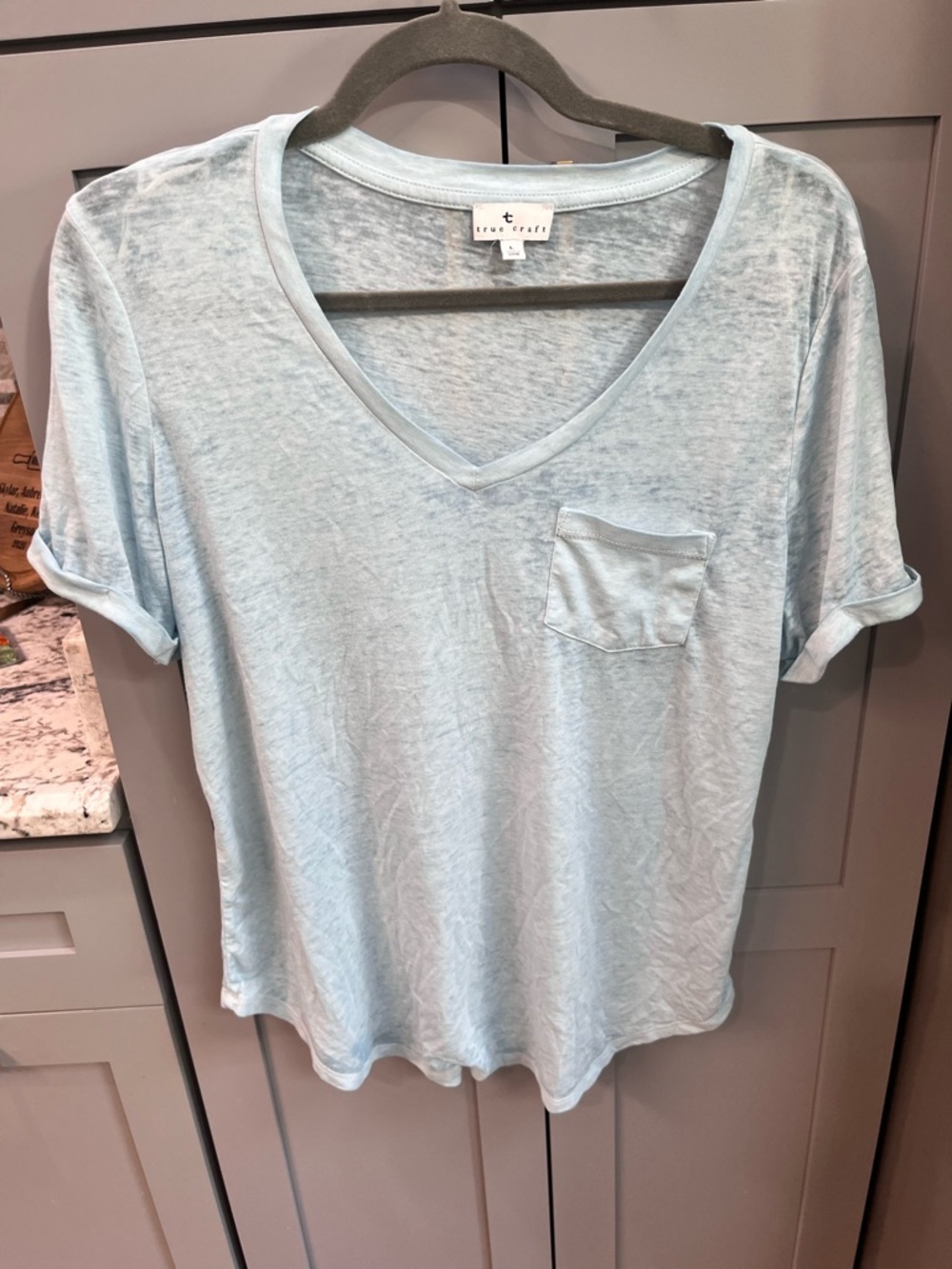 True Craft Pale Blue V-Neck Pocket Tee